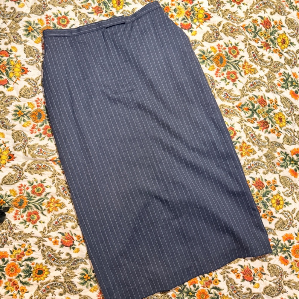 Vintage 90s Laura Scott Petite Gray Pinstripe Wool Pencil Skirt Lined Size 12P‎